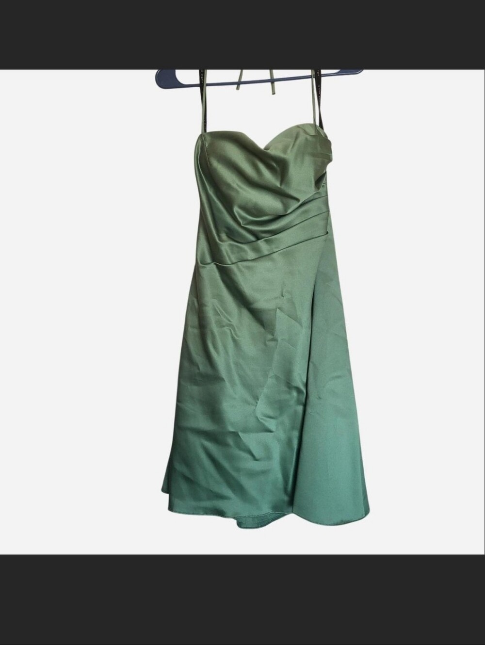 Green satin Alfred angel halter top dress with built in bra